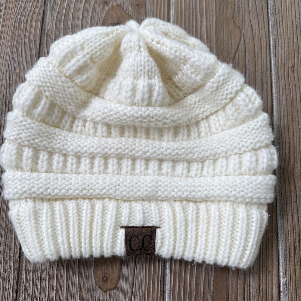 C.C Unisex Trendy Chunky Soft Ribbed Cable Knit Skull Cap Ivory Beanie Hat